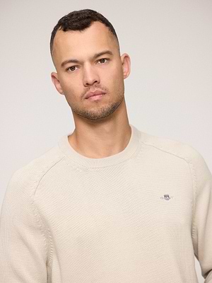 GANT casual coton c-neck clay beige סריג עבה קלאסי בצבע בז אפרפר