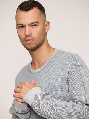 PALM MYKONOS t shirt long sleeve light grey washחולצה ארוכה וופל אפור בהיר ווש oversize