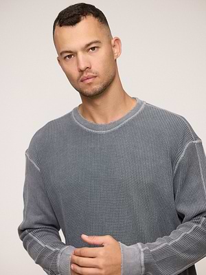 PALM MYKONOS t shirt long sleeve grey washחולצה ארוכה וופל אפור ווש oversize