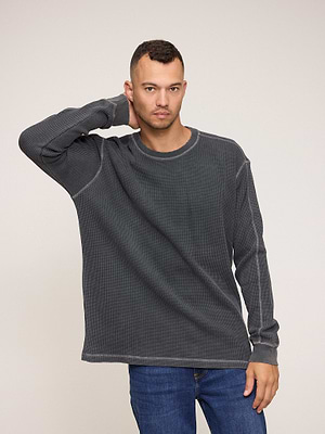 PALM MYKONOS t shirt long sleeve black washחולצה ארוכה וופל שחור ווש oversize