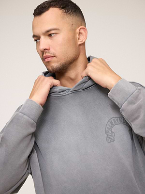 PALM MYKONOS hoodie light grey super vintage קפוצון סופר וינטג' בצבע אפור בהיר הדפס צידי וגב קרעים