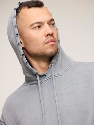 PALM MYKONOS hoodie light grey super vintage קפוצון סופר וינטג' בצבע אפור בהיר קרעים קרעים