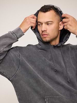 PALM MYKONOS hoodie dark grey super vintage קפוצון סופר וינטג' בצבע אפור כהה ווש קרעים קרעים