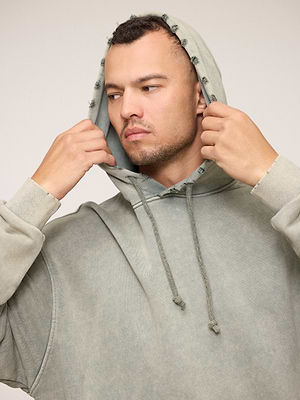 PALM MYKONOS hoodie grey light green super vintage קפוצון סופר וינטג' בצבע אפור ירקרק קרעים