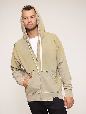 PALM MYKONOS hoodie zip super vintage קפוצון סופר וינטג' בצבע חלודה עם רוכסן וקרעים