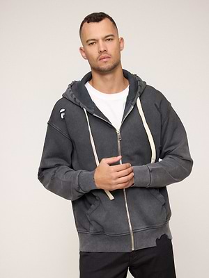 PALM MYKONOS hoodie zip super vintage קפוצון סופר וינטג' בצבע שחור עם רוכסן וקרעים