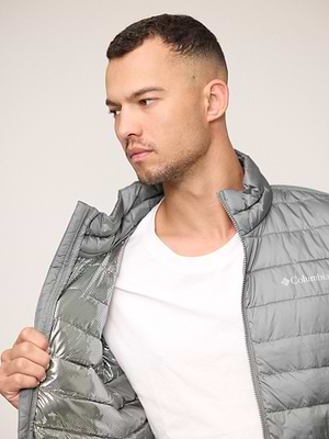 COLUMBIA powder lite dark grey jacket מעיל בצבע אפור כהה תרמי