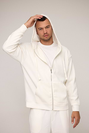 PALM MYKONOS hoodie stripe white on white קפוצון פסים לבן