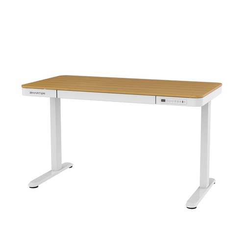שולחן חכם מתכוונן לבן משולב עץ אלון SMARTER
